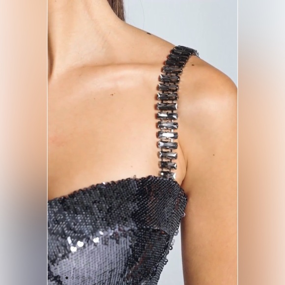 NADINE MERABI Beverly Silver Sequin Jumpsuit - Picture 6 of 12